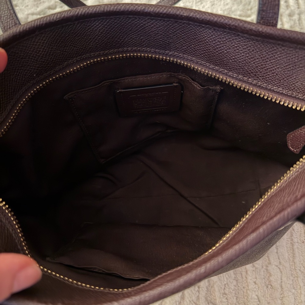 Coach Dark Brown Pebbled Leather Tote with Gold Logo - Picture 3 of 7